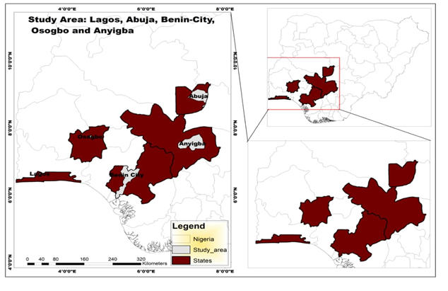 Map showing the states and study area in Nigeria