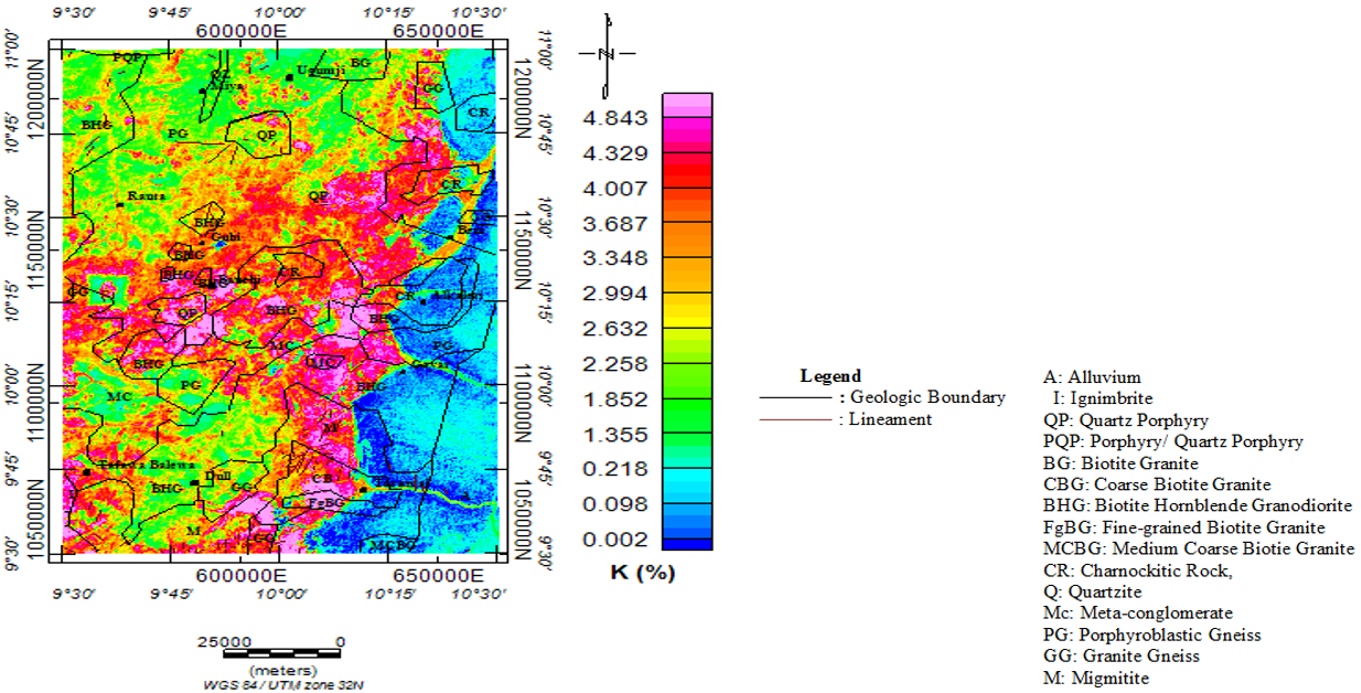 Outline of Geology Map on the Potassium Map of the Study area.